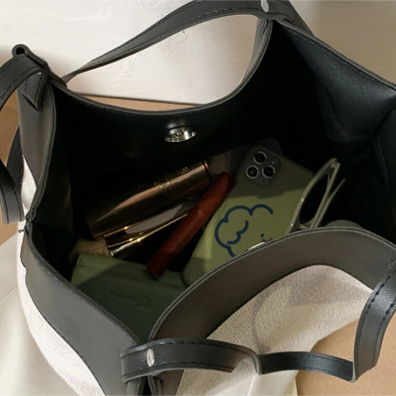 Canvas Patchwork Shoulder Bag Women Large Capacity Style Casual Tote Travel