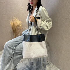 Canvas Patchwork Shoulder Bag Women Large Capacity Style Casual Tote Travel