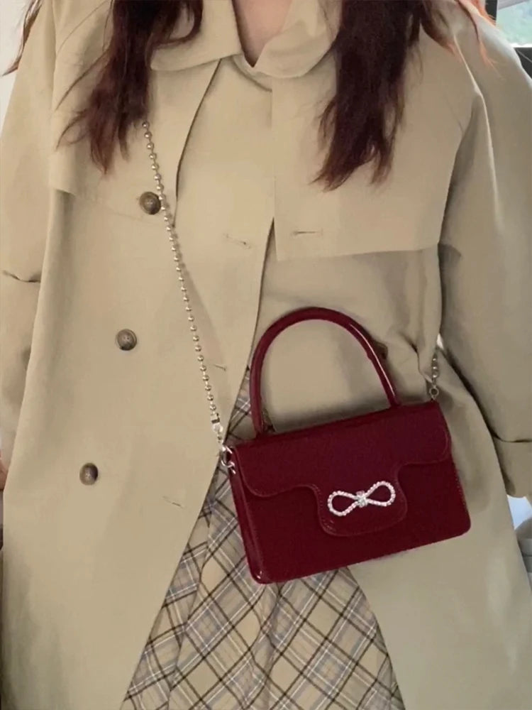 Vintage Patent Leather Women Shoulder Bag with Chain Strap