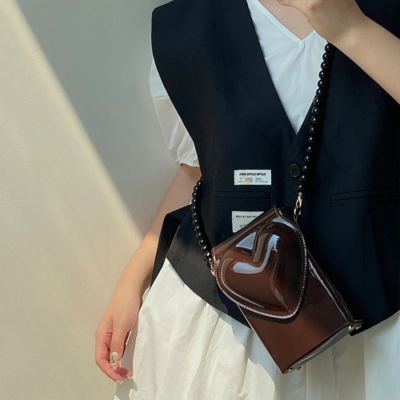 Patent Leather Women's Square Shoulder Bag Love Heart Messenger Bags