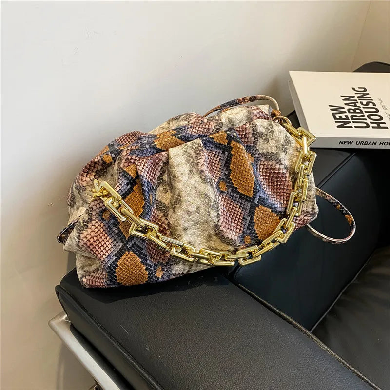 Snake Print Shoulder Bag Women Leather Tote Handbag Lady Crossbody Bags