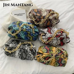Snake Print Shoulder Bag Women Leather Tote Handbag Lady Crossbody Bags