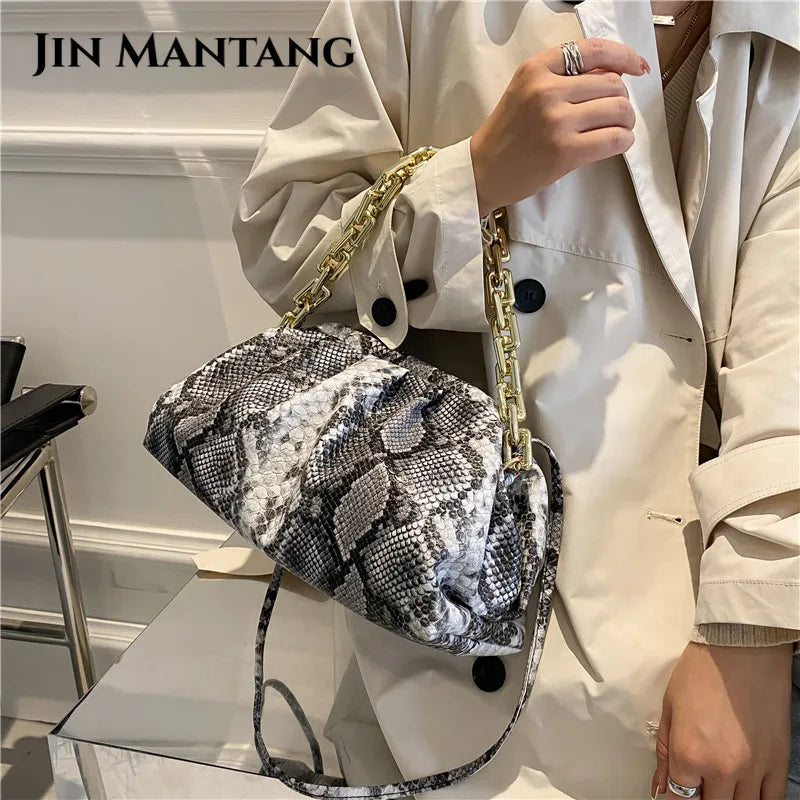 Snake Print Shoulder Bag Women Leather Tote Handbag Lady Crossbody Bags