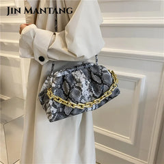 Snake Print Shoulder Bag Women Leather Tote Handbag Lady Crossbody Bags