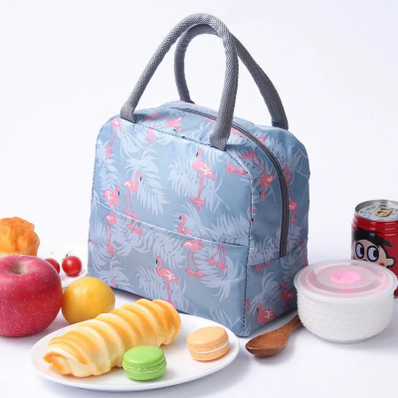 Patterned Lunch Bag Striped Canvas Couple Insulated Thermal Foo