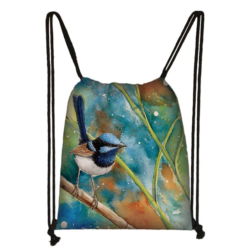 Bird Drawstring Bag for Women Shoulders Storage Shopping Bags