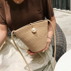 Pearl Dumpling Bag Crossbody Shell Straw Bag Mini Bag