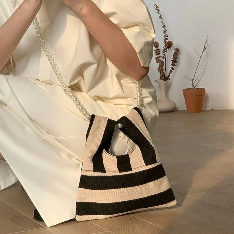 Vintage Striped Canvas Bag Beading Cross Body Handbags