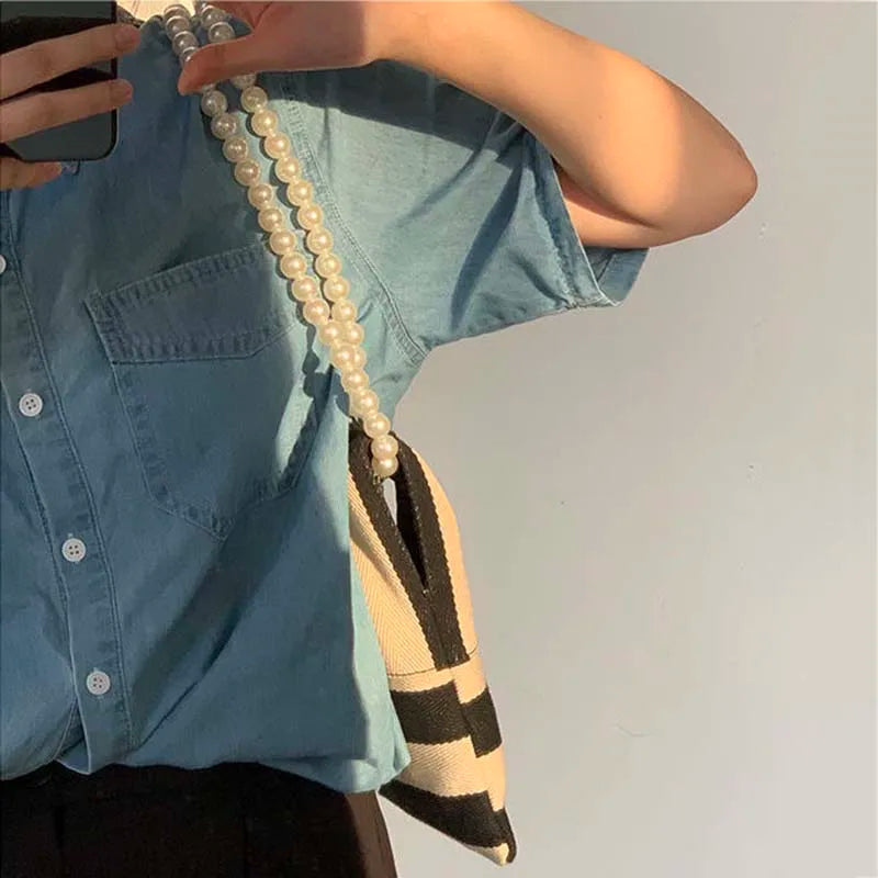 Vintage Striped Canvas Bag Beading Cross Body Handbags