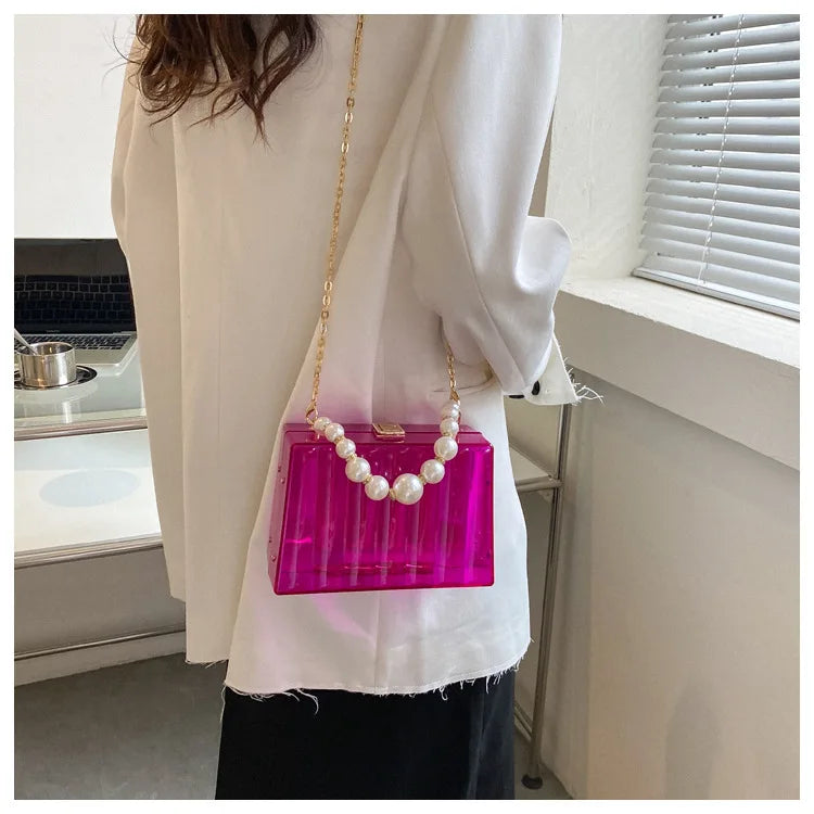 Clear Acrylic Striped Clutch Bag Party Wedding Evening Handbag