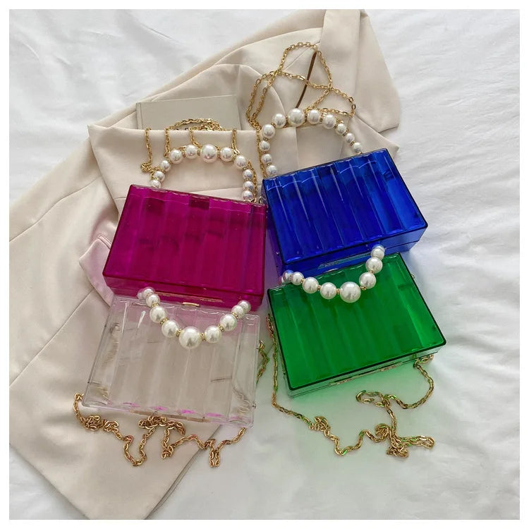 Clear Acrylic Striped Clutch Bag Party Wedding Evening Handbag