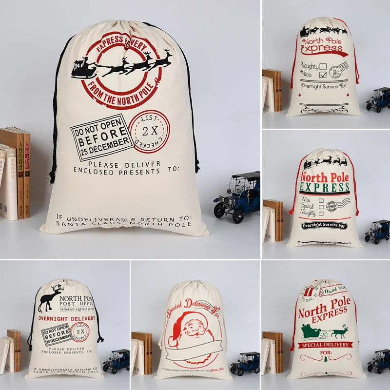 Personalised Christmas Stockings Bags Santa Gift Sack Xmas Candy Drawstring Bag