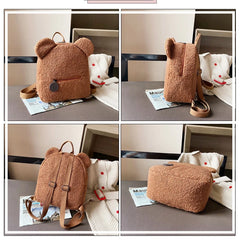 Personalised Bear Pattern Plush Backpack for Girls