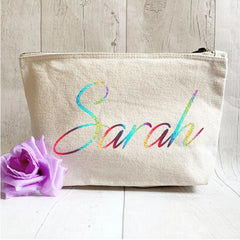 Personalised Navy Makeup Bag Bride Monogram Canvas Cosmetic Wash Bag