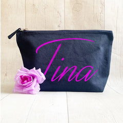 Personalised Navy Makeup Bag Bride Monogram Canvas Cosmetic Wash Bag