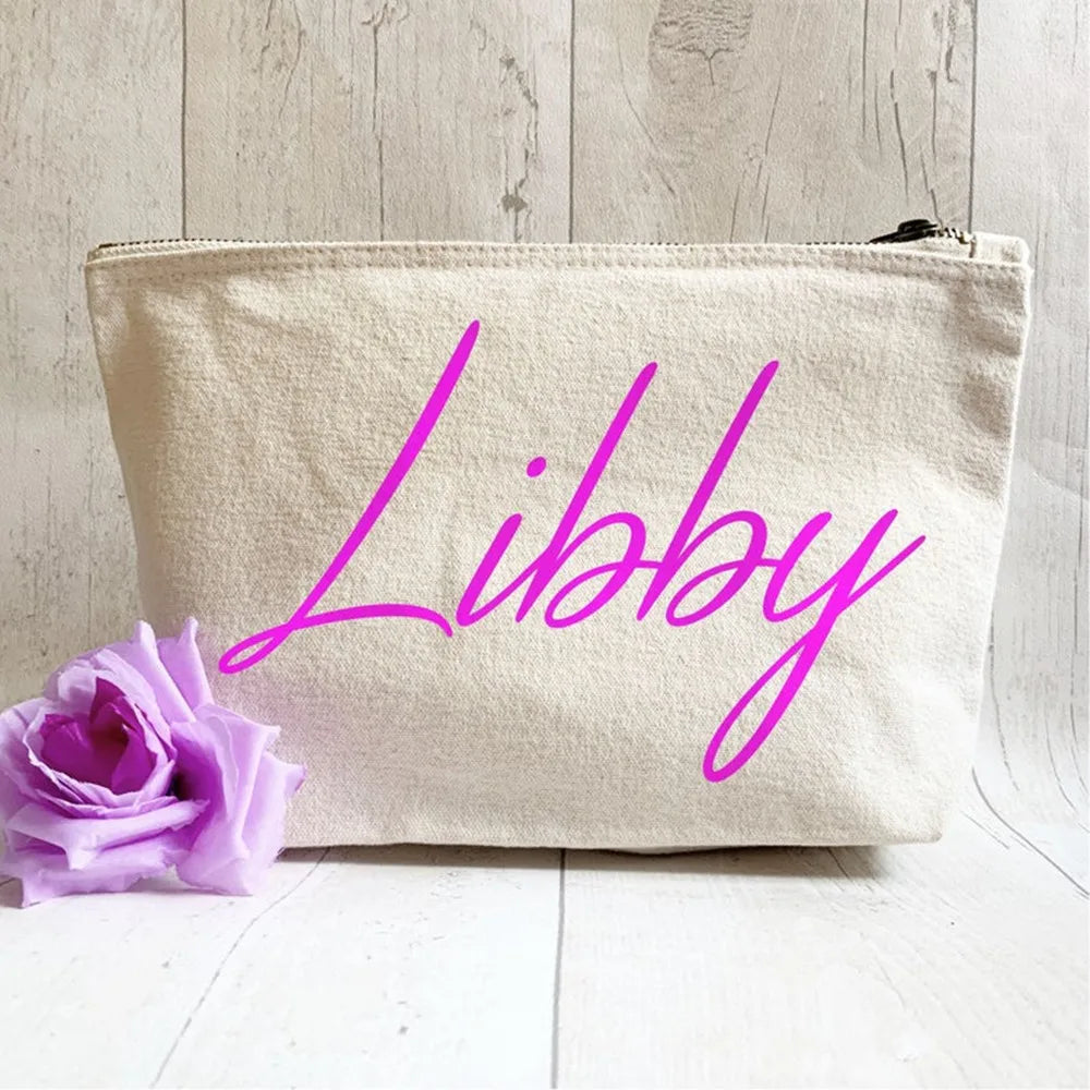 Personalised Navy Makeup Bag Bride Monogram Canvas Cosmetic Wash Bag