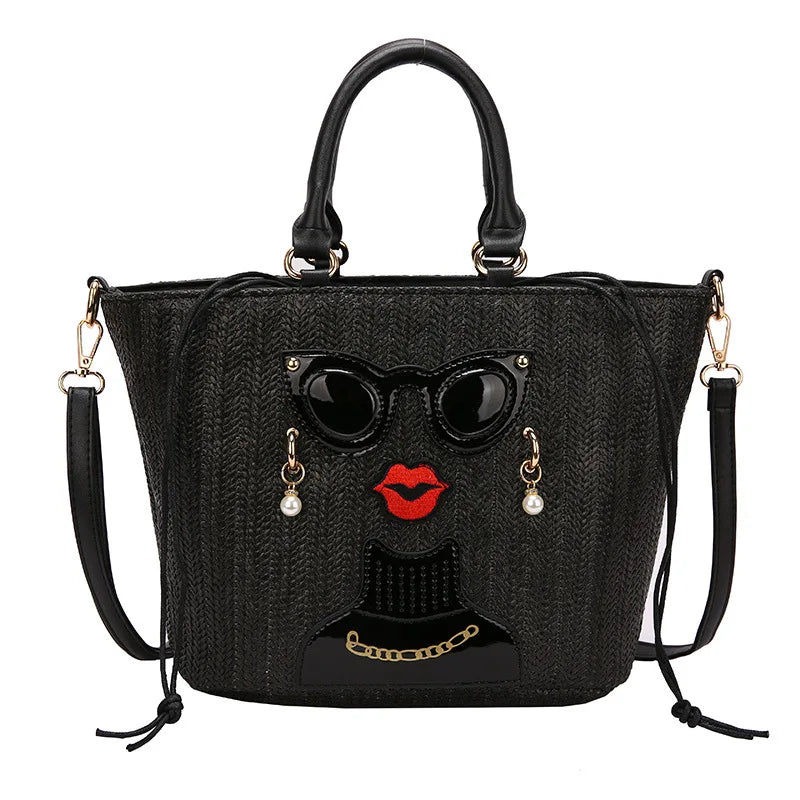 Cartoon Girl Handbag 2022 Straw Shoulder Messenger Bag