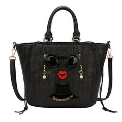 Cartoon Girl Handbag 2022 Straw Shoulder Messenger Bag