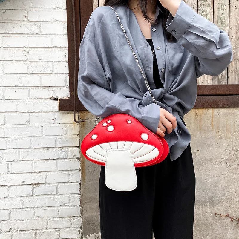 Funny Cartoon Pu Mushroom Messenger Bag Chain Shoulder Bag