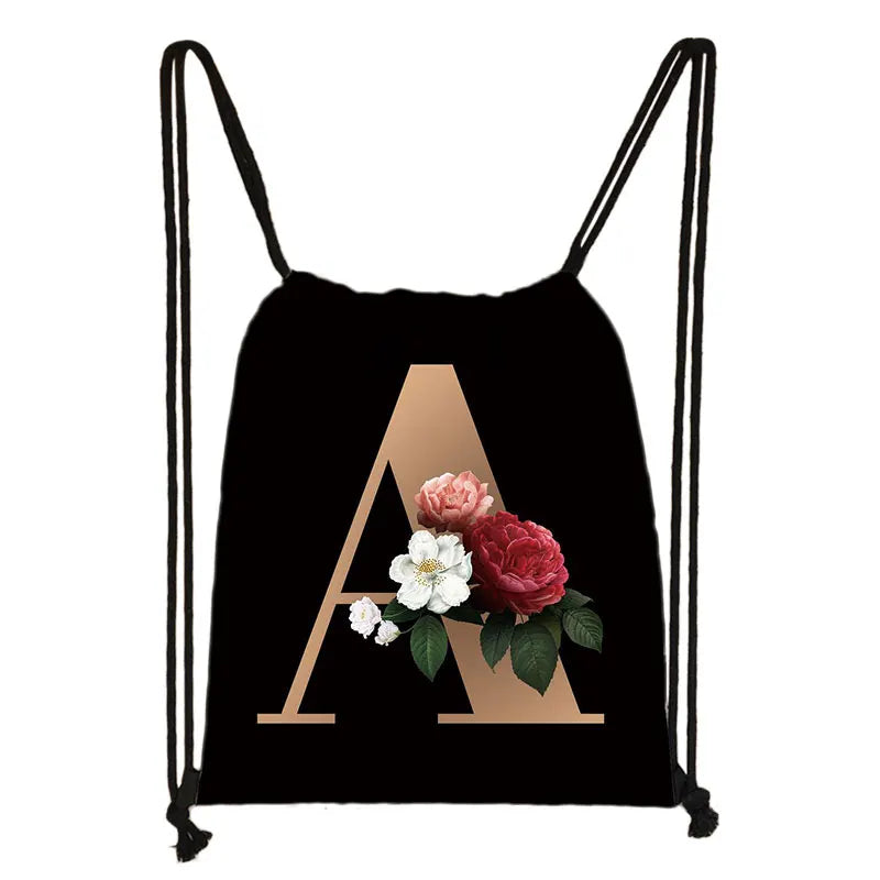 Harajuku 26 Letter Flower Backpack Ladies Drawstring Bag
