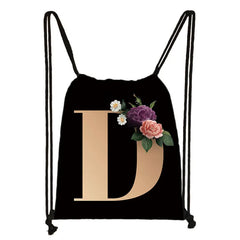 Harajuku 26 Letter Flower Backpack Ladies Drawstring Bag