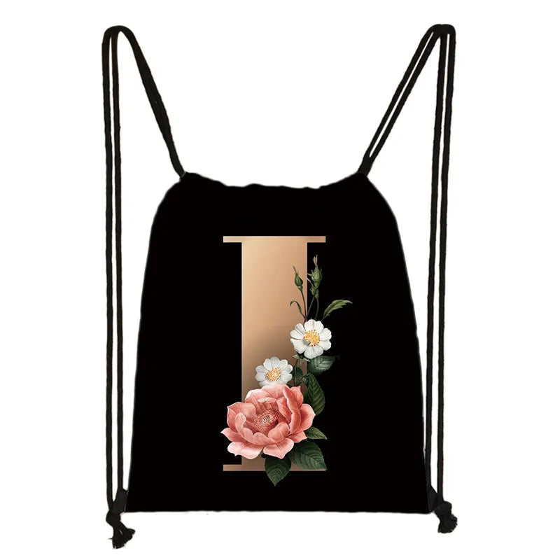 Harajuku 26 Letter Flower Backpack Ladies Drawstring Bag