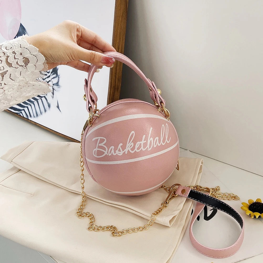 INS Women Ball Bag Soft PU Leather Round Crossbody Hand Bags Female Basketball B