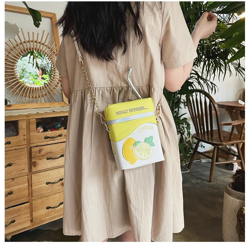 Milk Box Shape Shoulder Bag Printed Drink Bottle Crossbody Bags