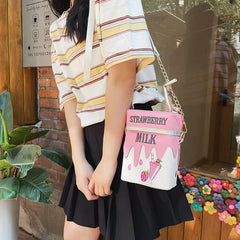 Milk Box Shape Shoulder Bag Printed Drink Bottle Crossbody Bags