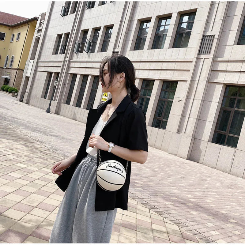 Printed Basketball Chain Messenger Bag for Women