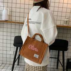 Embroidered Corduroy Women's Crossbody Bag