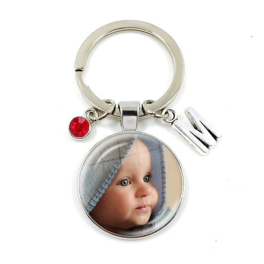 Personalized Keychain Birthstone 26 Letters Photo Mum Dad Baby Children Grandpa