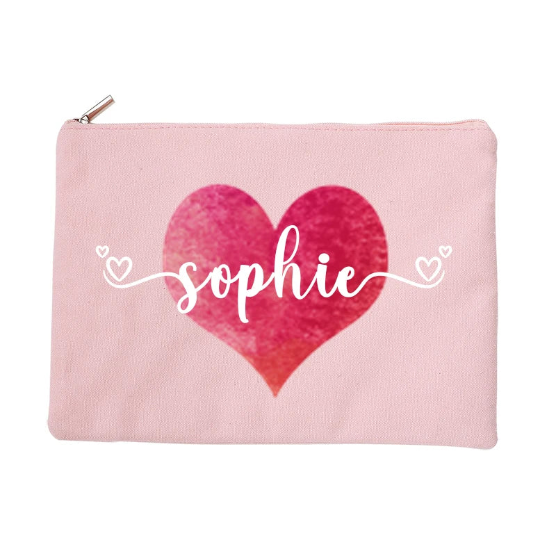Personalized Love Heart Makeup Bag Monogram Pouch Gift