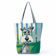 Personalized Dog Art Print Tote Bag Schnauzer Golden Retriever Women Fabric Hand