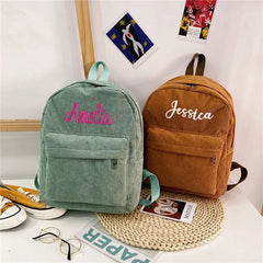 Custom Embroidered Corduroy Travel Bag Student Backpack