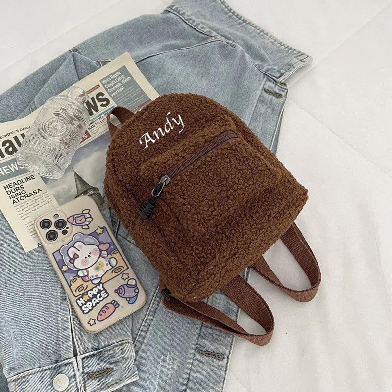 Personalized Embroidery Mini Girls' Backpack Plush Women's Backpack