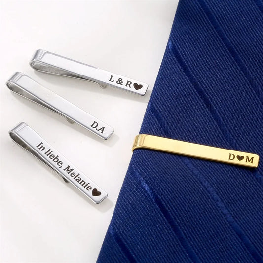 Custom Engraved Stainless Steel Tie Clip for Men - Personalized Wedding Gift