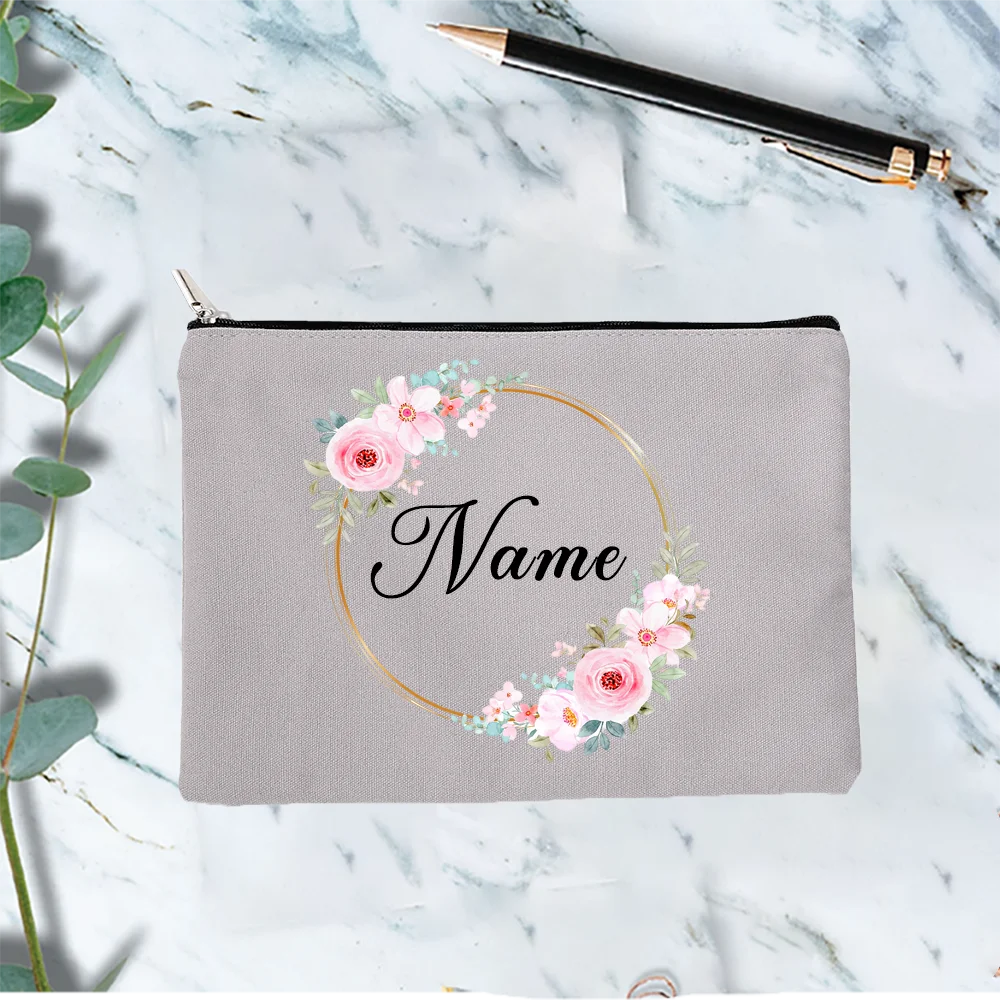 Floral Wreath Cosmetic Bag Bridemaid Makeup Travel Toiletry Organizer