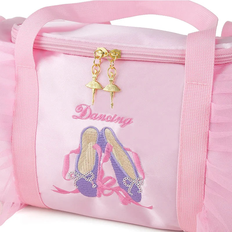 Personalized Girls Ballerina Dance Bag Pink Lace Duffel w/ Name Embroidery
