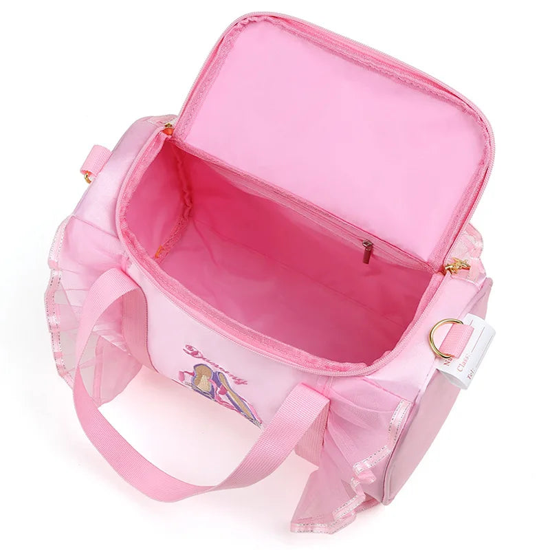 Personalized Girls Ballerina Dance Bag Pink Lace Duffel w/ Name Embroidery