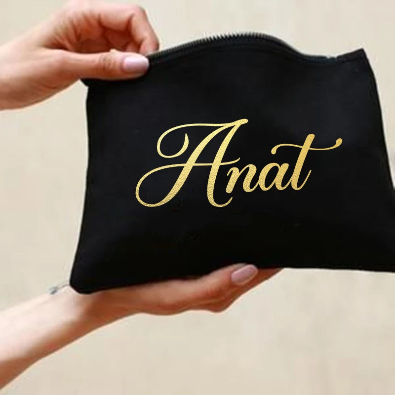 Personalized Makeup Bag Name Canvas Cosmetic Case Wedding Bachelorette