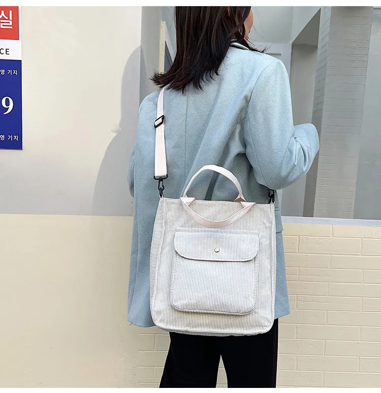 Personalized Name Corduroy Shoulder Bag Canvas Handbag