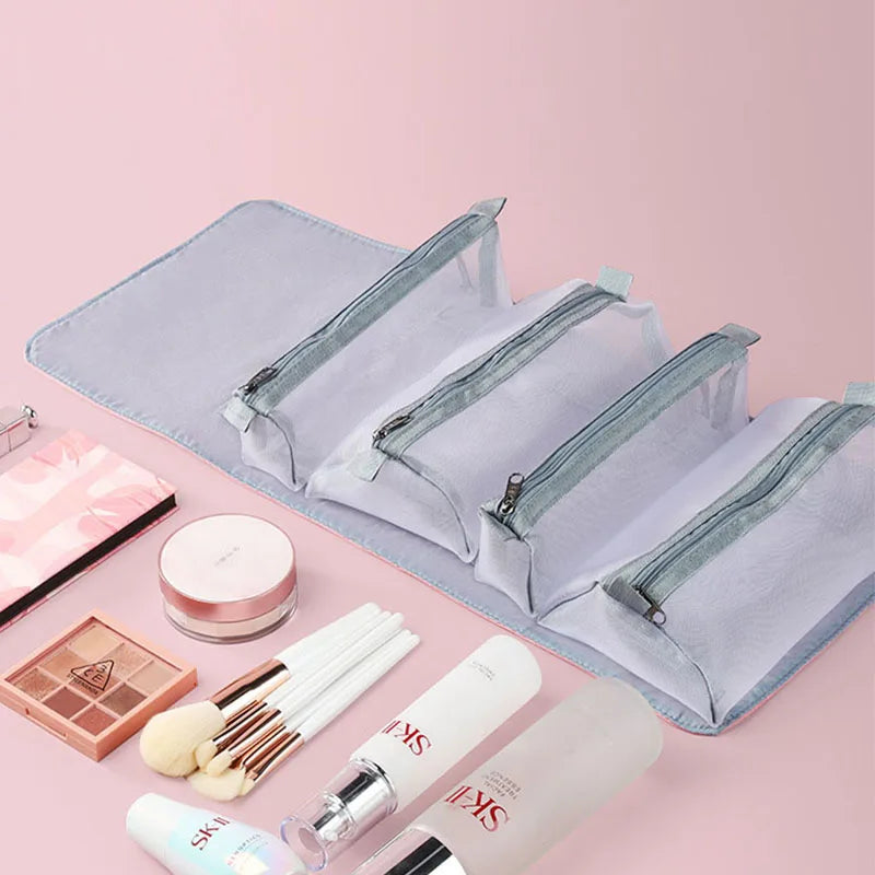 Personalized PU Folding Cosmetic Bag Removable Portable Cosmetic Storage