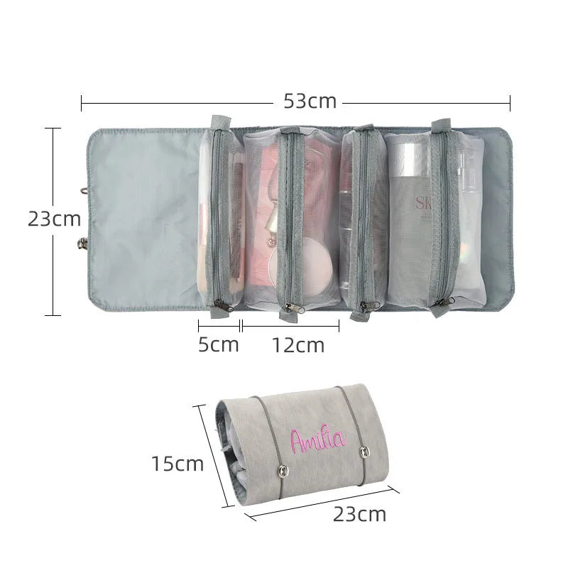 Personalized PU Folding Cosmetic Bag Removable Portable Cosmetic Storage