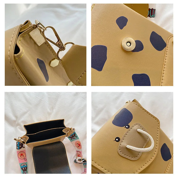 Wide Shoulder Belt Women Messenger Bag Cow Small Square Bag
