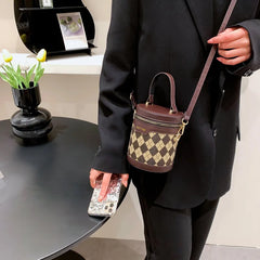 Rhombus Patchwork Bucket Bag Casual Crossbody Cylinder Bag