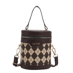 Rhombus Patchwork Bucket Bag Casual Crossbody Cylinder Bag