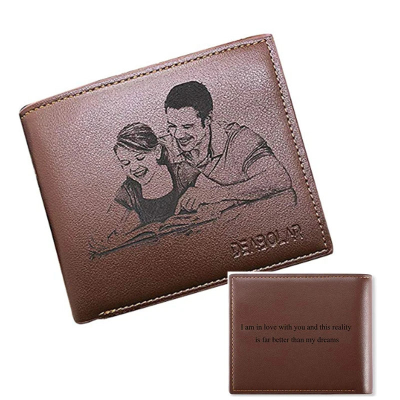 Personalized Leather Wallet for Him, Engraved Photo Wallet, Father's Day Gift
