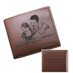 Personalized Leather Wallet for Him, Engraved Photo Wallet, Father's Day Gift