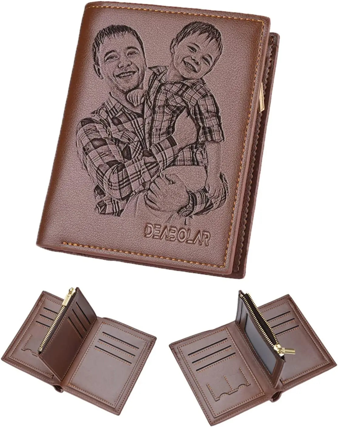 Custom Men's Leather Photo Wallet, Personalized Gift for Husband, Dad, Son